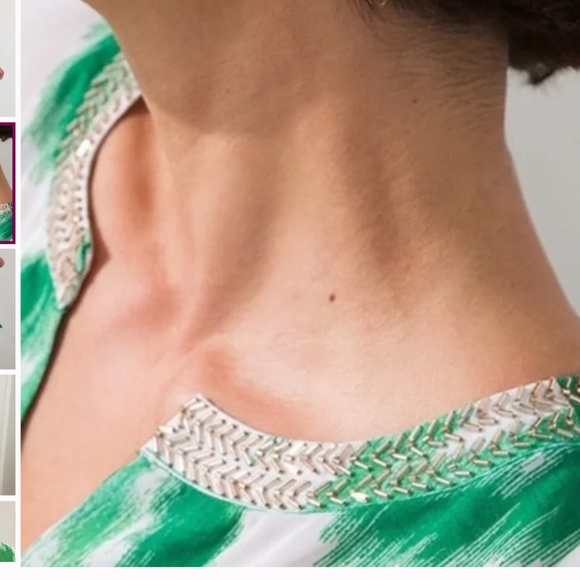 Chico's S/M green white Ikat embellished poncho style tunic Small Medium - Picture 2 of 7